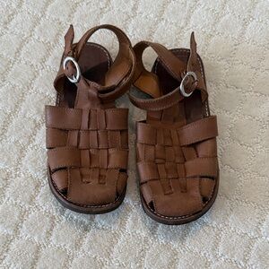 Kids Brown Woven Fisherman Sandals with Buckle Strap